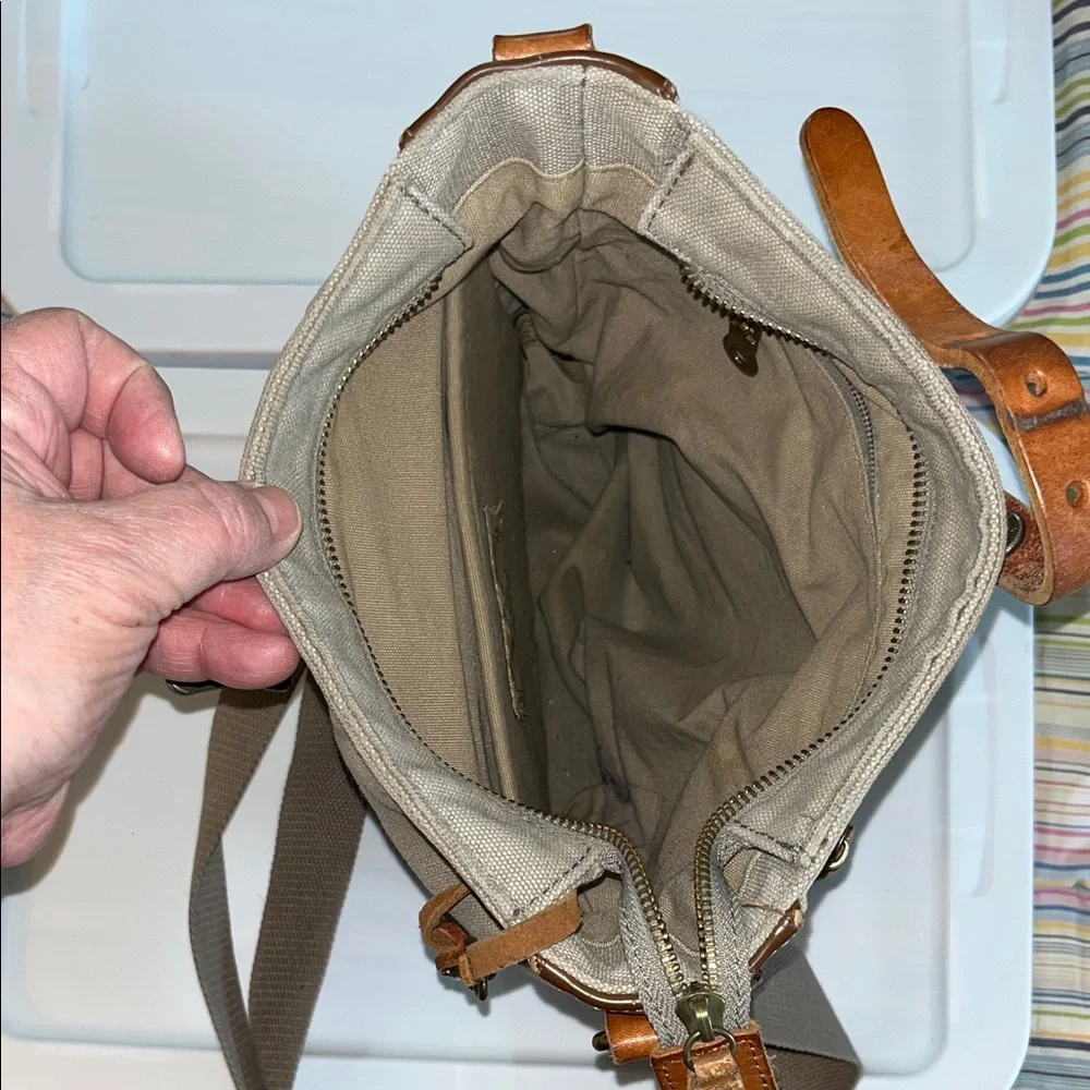 TSD Brand Canvas and Leather Brown and‎ Tan Men's Crossbody Bag